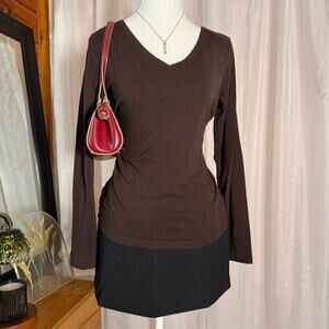 Merona Brown Long Sleeve V-Neck Top Sz Medium